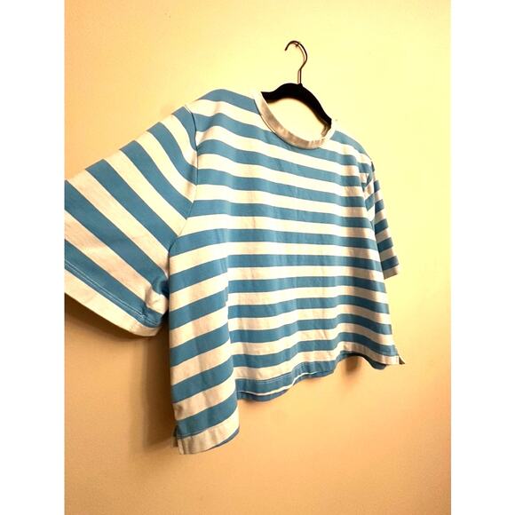 A New Day Striped Boxy Tee XL – Blue White Oversized Short Sleeve Top - Picture 2 of 4